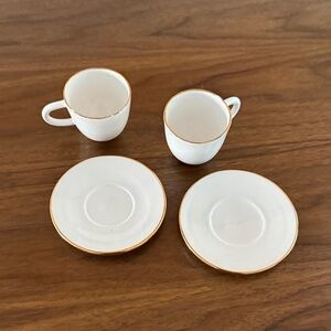 Sezane White Porcelain Espresso Cups & Saucers with Gold Trim